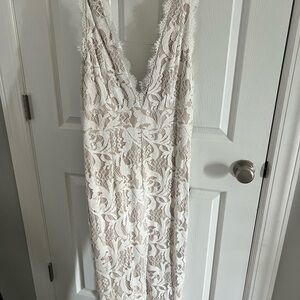 Lulu's Cream Lace Wide Leg Jumpsuit